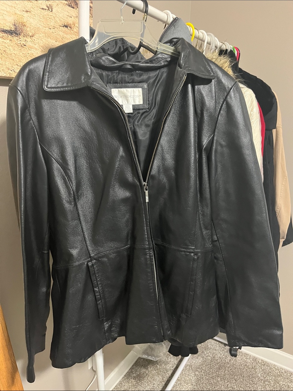 Worthington Black Leather Zip-Front Jacket